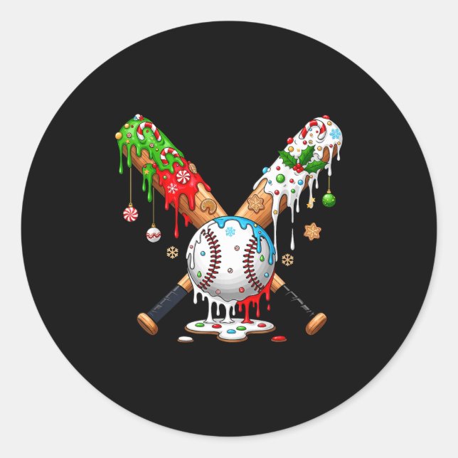 Ice Cream Drip Baseball Christmas Xmas Pajama Kids Classic Round Sticker (Front)