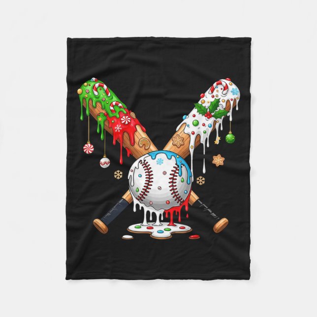 Ice Cream Drip Baseball Christmas Xmas Pajama Kids Fleece Blanket (Front)