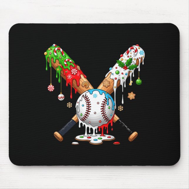 Ice Cream Drip Baseball Christmas Xmas Pajama Kids Mouse Mat (Front)