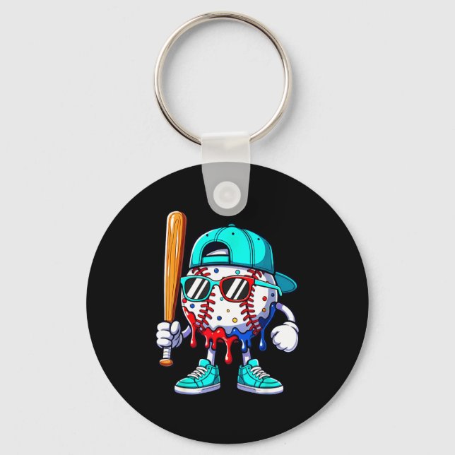 Ice Cream Drip Baseball Sts Baseball Lifestyle Boy Key Ring (Front)