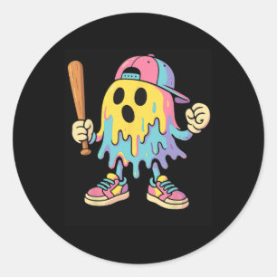 Ice Cream Drip Colourful Ghost Sell Spots Hallowee Classic Round Sticker