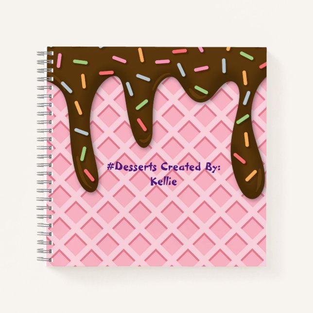 ICE CREAM  DRIP CONE Spiral Recipe Notebook (Front)