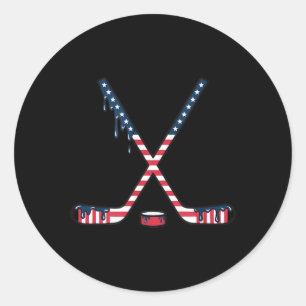Ice Cream Drip Hockey American Flag Youth Boys Classic Round Sticker