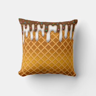 Ice Cream Drip Waffle Cone Chocolate And Vanilla Cushion