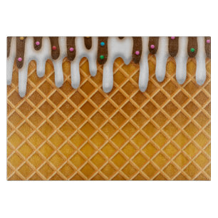 Ice Cream Drip Waffle Cone Chocolate And Vanilla Cutting Board
