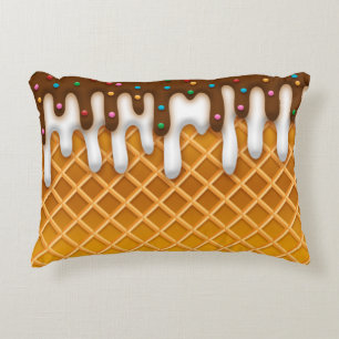 Ice Cream Drip Waffle Cone Chocolate And Vanilla  Decorative Cushion