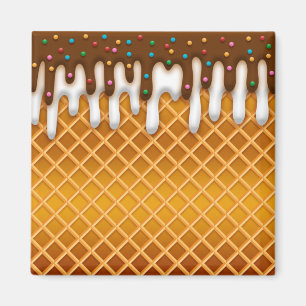 Ice Cream Drip Waffle Cone Chocolate And Vanilla Magnet