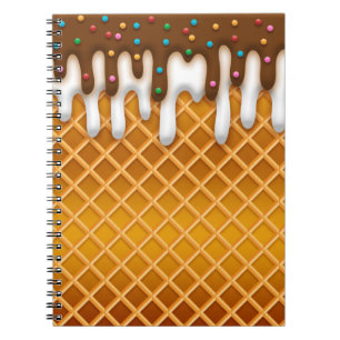 Ice Cream Drip Waffle Cone Chocolate And Vanilla Notebook