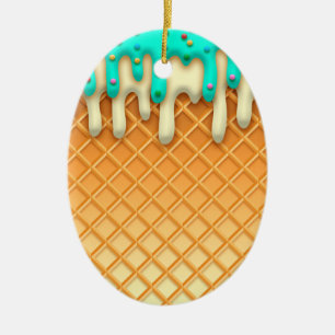 Ice Cream Drip Waffle Cone Mint With Sprinkles Ceramic Tree Decoration