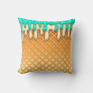 Ice Cream Drip Waffle Cone Mint With Sprinkles Cushion