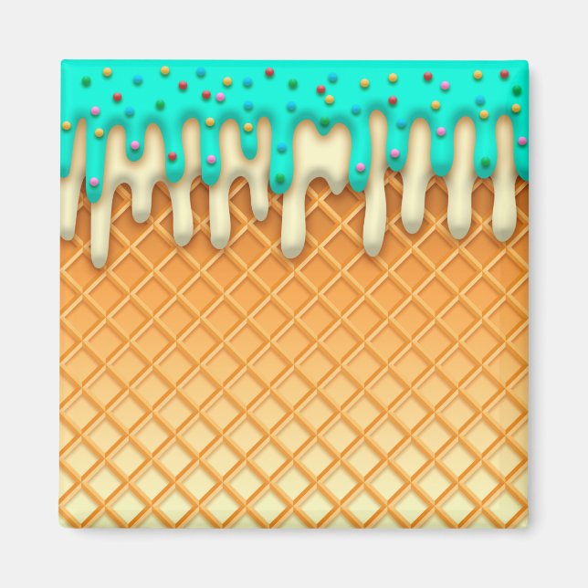 Ice Cream Drip Waffle Cone Mint With Sprinkles Magnet (Front)