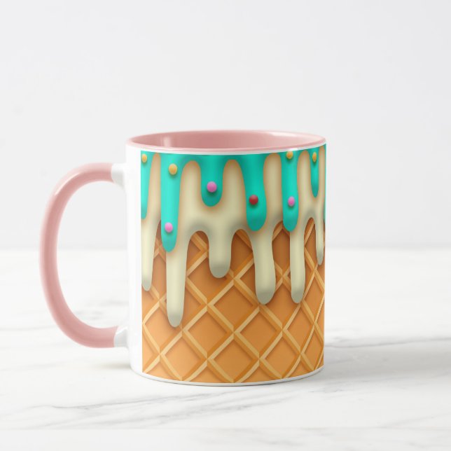 Ice Cream Drip Waffle Cone Mint With Sprinkles Mug (Left)