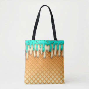 Ice Cream Drip Waffle Cone Mint With Sprinkles Tote Bag