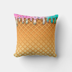 Ice Cream Drip Waffle Cone Pink With Sprinkles Cushion