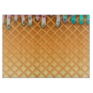 Ice Cream Drip Waffle Cone Pink With Sprinkles Cutting Board