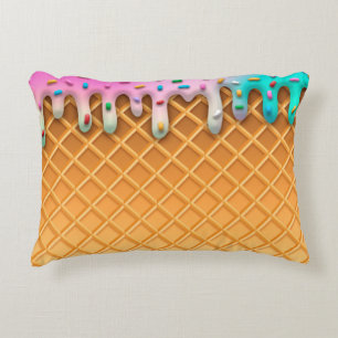 Ice Cream Drip Waffle Cone Pink With Sprinkles Decorative Cushion