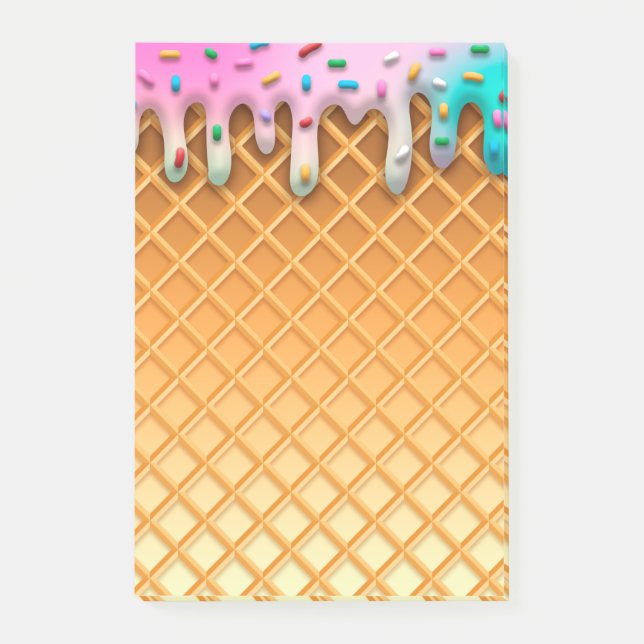 Ice Cream Drip Waffle Cone Pink With Sprinkles Post-it Notes (Front)