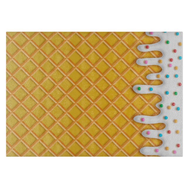 Ice Cream Drip Waffle Cone With Sprinkles Cutting Board (Front)