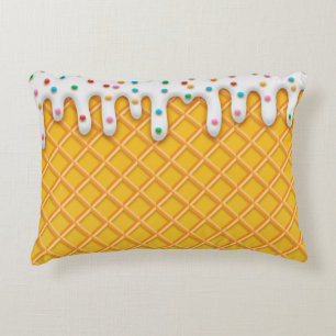 Ice Cream Drip Waffle Cone With Sprinkles Decorative Cushion