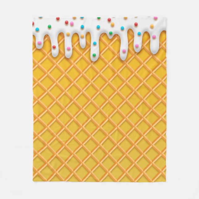 Ice Cream Drip Waffle Cone With Sprinkles Fleece Blanket (Front)