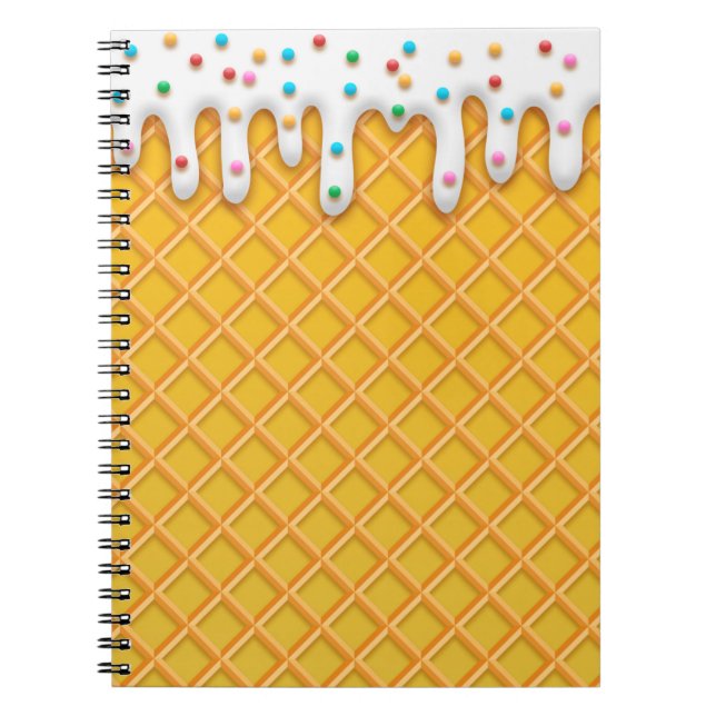 Ice Cream Drip Waffle Cone With Sprinkles Notebook (Front)