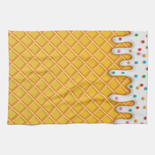 Ice Cream Drip Waffle Cone With Sprinkles Tea Towel