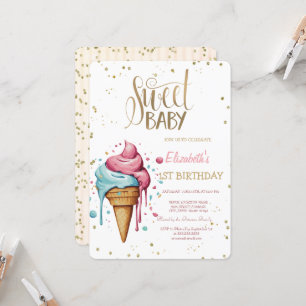Ice Cream Dripping Diamonds Stripe Birthday Invitation