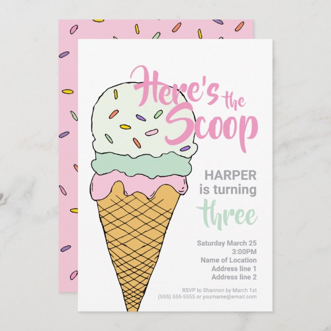 Ice Cream Event Celebration Editable Ice Cream Soc Invitation (Front/Back)