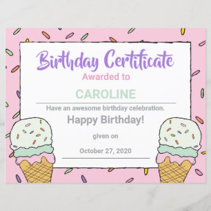 Ice Cream Event Celebration Ice Cream Certificate