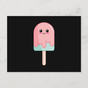 Ice Cream Face Kawaii Food Art Postcard