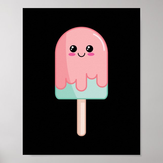 Ice Cream Face Kawaii Food Art Poster (Front)