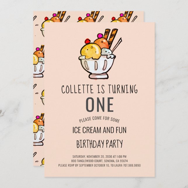 Ice Cream First Birthday Invitation (Front/Back)