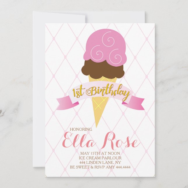 Ice Cream First Birthday Party Invitation (Front)