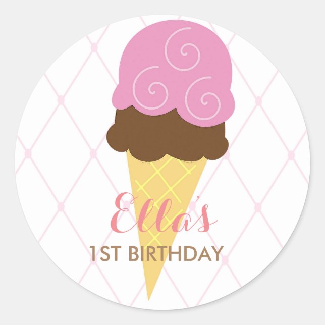 Ice Cream First Birthday Party Stickers (Front)