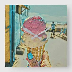 Ice cream flavour square wall clock