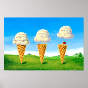 Ice Cream Float - Hot Air Balloon Funny Painting Poster