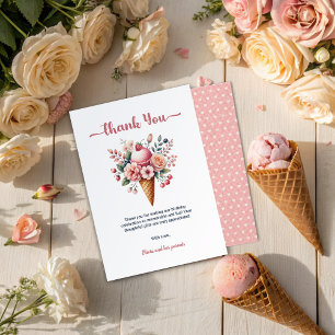 Ice Cream Floral Berry Cool Girl Birthday Party Thank You Card