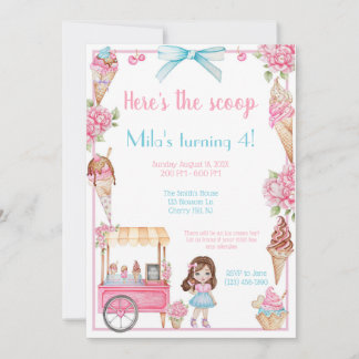 Ice Cream & Floral Birthday Invitation