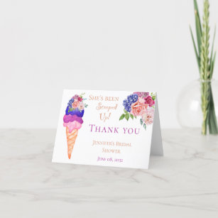 Ice Cream Floral Bridal Shower She's Scooped Up Thank You Card