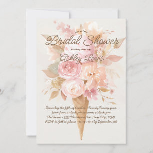 Ice cream floral invitation, watercolor flowers invitation