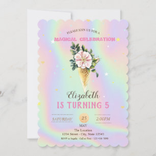 Ice cream Flower Holographic Birthday Invitation