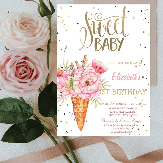  Ice Cream Flowers Fruit Birthday  Invitation (Creator Uploaded)