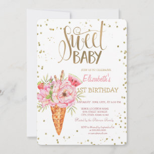 Ice Cream Flowers Fruit Diamonds Birthday Invitation