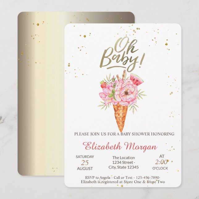 Ice cream Flowers Oh Baby Summer Baby Shower  Invitation (Front/Back)