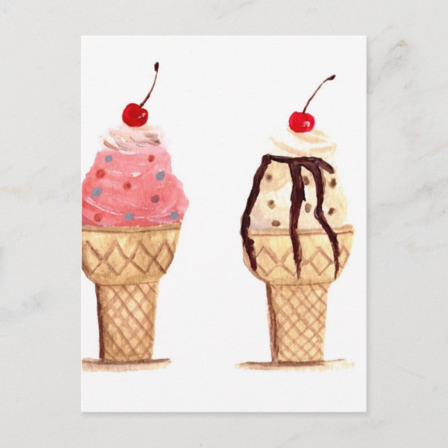 Ice cream food watercolor Dessert Sweet  Postcard (Front)