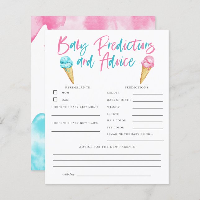 Ice Cream Gender Reveal Baby Predictions & Advice (Front/Back)