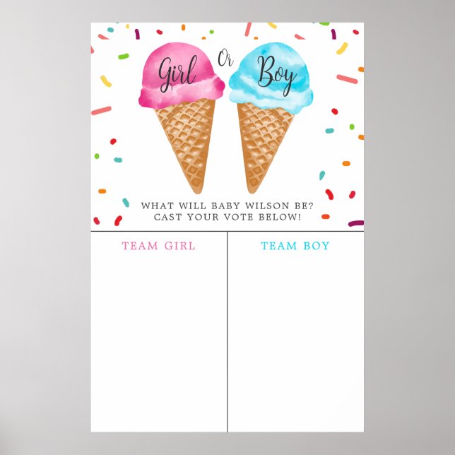 Ice Cream Gender Reveal Boy Girl Prediction Sign (Front)
