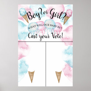 Ice cream gender reveal cast your vote game sign.  poster