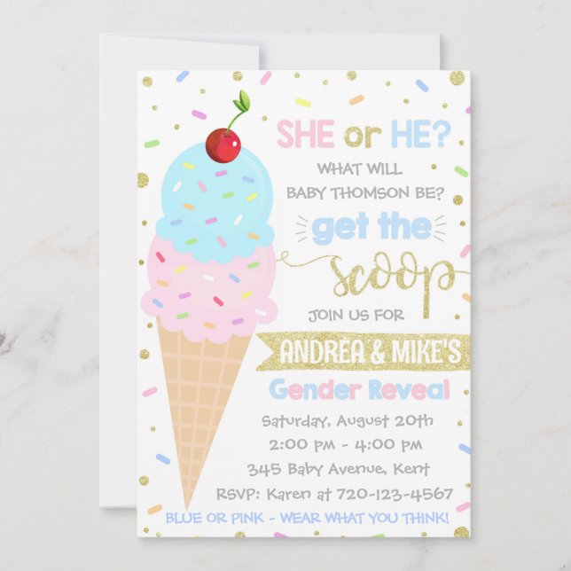 Ice Cream Gender Reveal Invitation, Gender Reveal Invitation (Front)