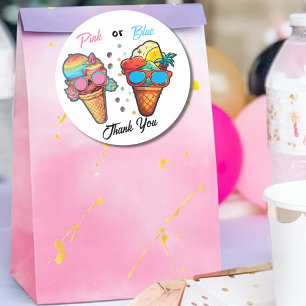 Ice Cream Gender Reveal Party Classic Round Sticker